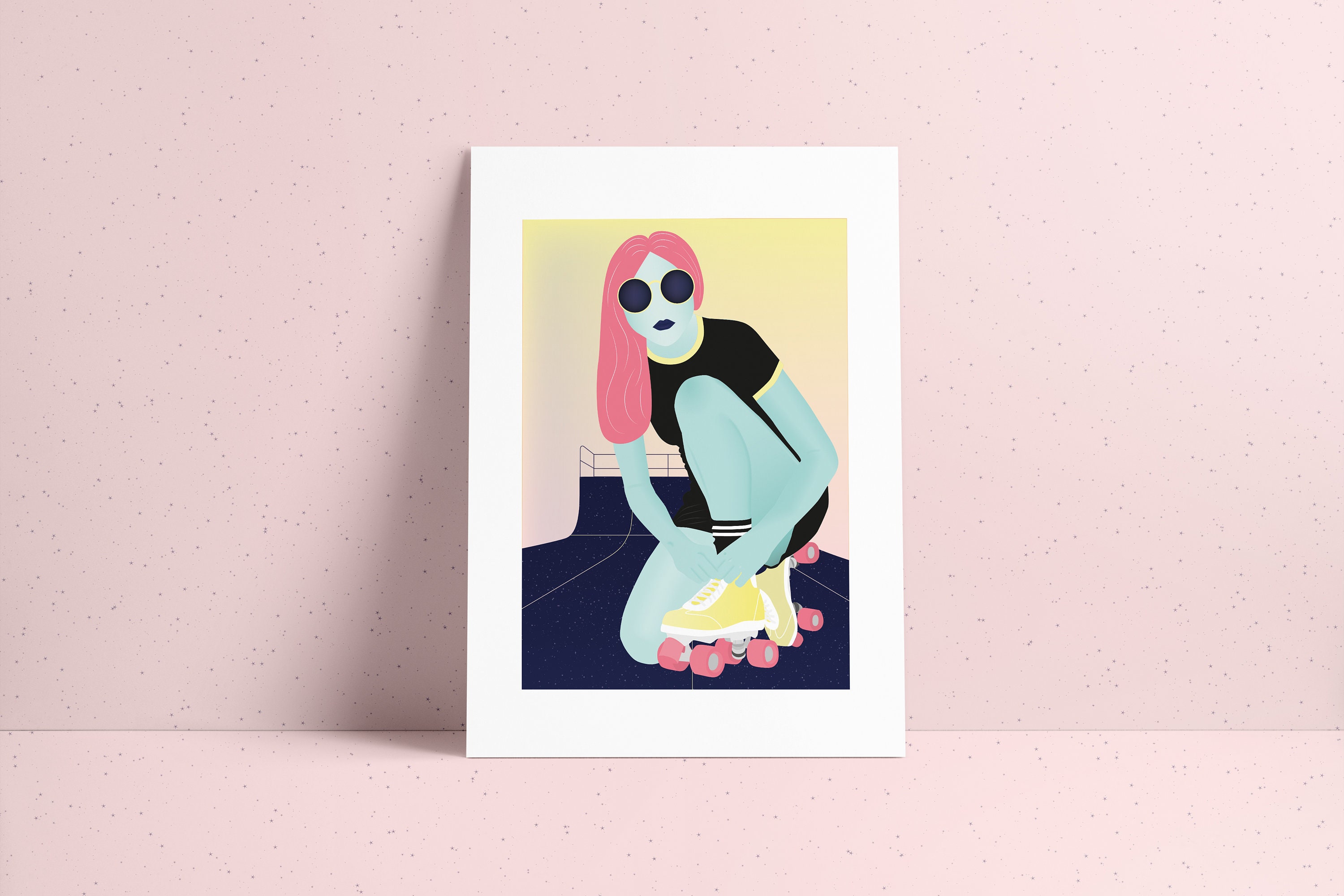 Affiche Cosmique Numérotée Illustration d'une Fille Martienne en Patin