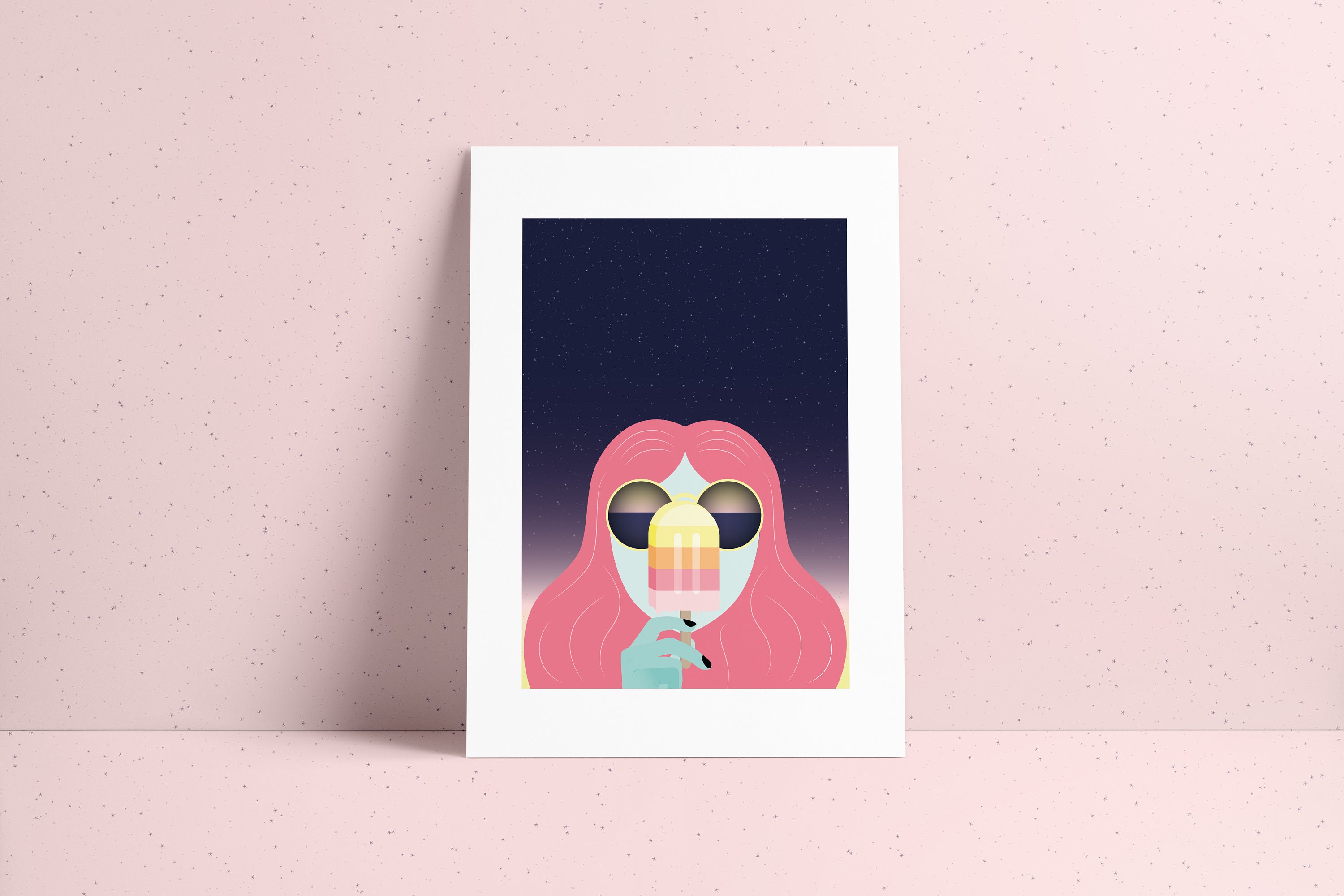 Affiche Cosmique Numérotée Illustration Fille avec Une Glace