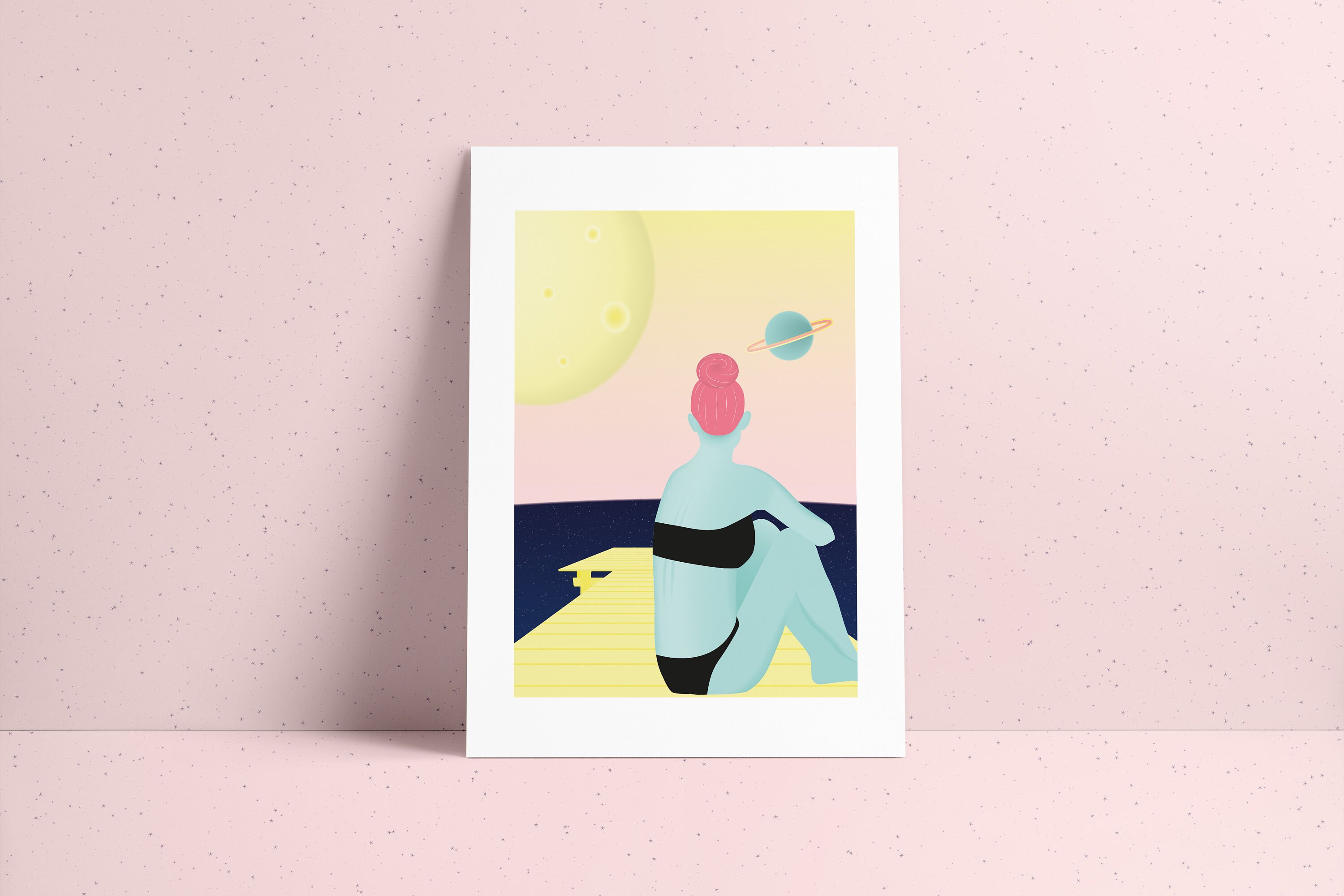 Affiche Cosmique Numérotée Illustration d'une Fille Martienne Rêveuse