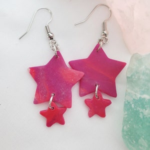 Pink Star Earrings, Pink Marble Earrings, Star Earrings, Celestial Earrings, 80's Earrings, Retro Earrings, Pink and Purple Earrings