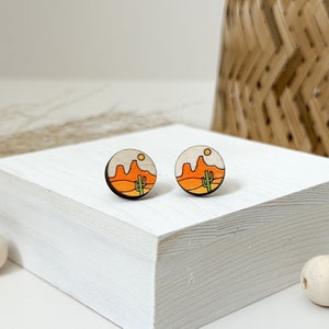 Desert Landscape Studs | Cactus Saguaro Earrings