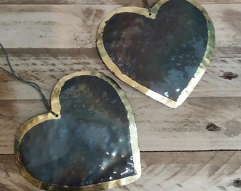 Set of 2 Recycled Rustic Tin Hearts