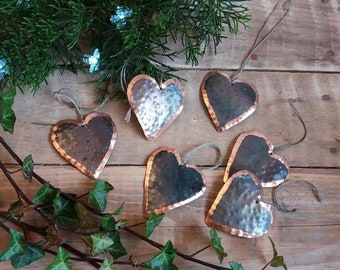 Rustic Folk art Tin Hearts ( set of 6 )