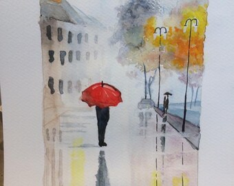 Misty landscape watercolor