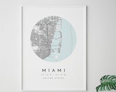 Miami Map Map of Miami Miami Print of Miami City Map City - Etsy