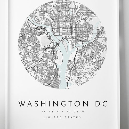 Washington DC Map Minimalist Map Washington DC Print Etsy