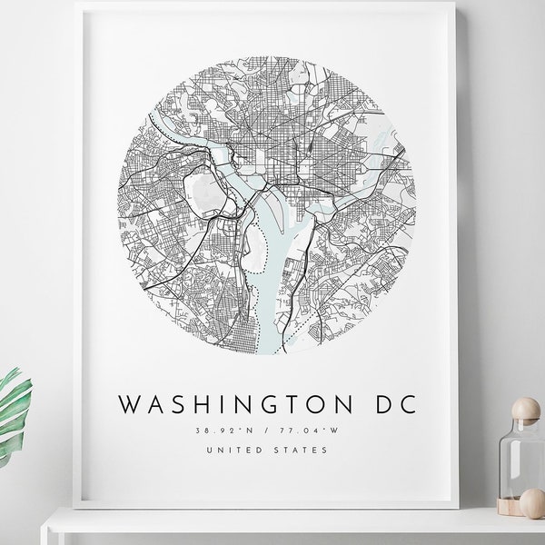 Mappa di Washington DC, mappa minimalista, stampa di Washington DC, poster di Washington dc, arte di Washington DC, mappa moderna, mappa di Washington, mappa della città dc
