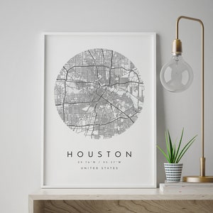 Carte de la ville de Houston, carte minimaliste, impression de Houston, affiche de Houston, art de Houston, impression de carte moderne, carte de Houston, carte affiche Houston, art de la carte