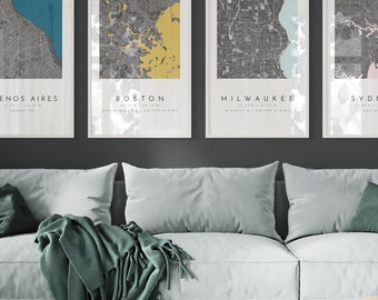 Personalized Map Prints: Set of Four Custom City Locations