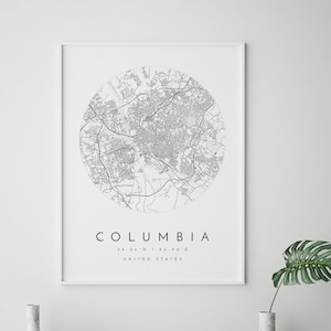 Columbia City Map, Map of Columbia, Home Town Map, City Map, Columbia Print, wall art, Columbia South Carolina, Map Poster, Minimalist Map