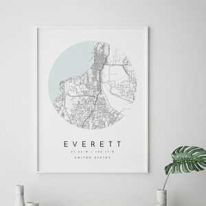 Everett Karte, Everett, Washington, Stadt Karte, Heimatstadt Karte, Everett Print, Wandkunst, Karte Poster, Minimalist Map Art, Mapologe, Geschenk