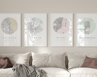 Personalized Map Print, Set of Four, Map Prints, Custom Locations, City Map, Custom Map, Home Town Map, City Map, travel art, mapologist