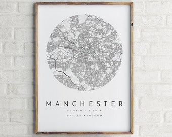 Manchester City Map, Manchester Print, Manchester city print, Manchester map, Map of Manchester, map poster Manchester, Manchester poster