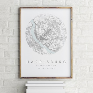 Carte de la ville de Harrisburg, carte de Harrisburg en Pennsylvanie, carte de la ville natale, carte de la ville, impression de Harrisburg, art mural, carte affiche, carte minimaliste, Art de la carte