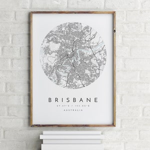 Carte de Brisbane, Brisbane, Australie, carte de la ville, carte de la ville natale, impression de Brisbane, art mural, carte affiche, art de la carte minimaliste, mapologiste, cadeau