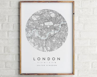 Carte de Londres, impression de carte de Londres, impression de Londres, carte minimaliste, carte de la maison, impression de carte de ville, carte moderne, impression de carte moderne, carte de ville minimaliste