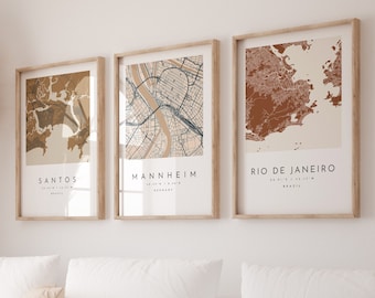 Personalized Map Print, Set of Three, Map Prints, Custom Locations, Your Choice, Anniversary, Custom Map, Home Town Map, City Map