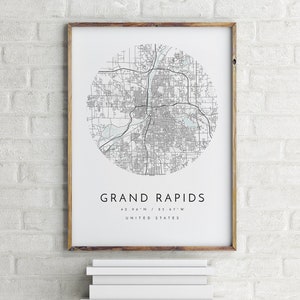 Carte de Grand Rapids, Grand Rapids, Michigan, carte de la ville, carte de la ville natale, impression de Grand Rapids, art mural, carte affiche, art de la carte minimaliste, mapologiste