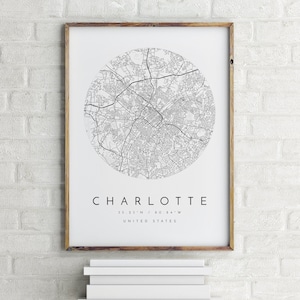 Charlotte City Map, Carte minimaliste, Charlotte City Print, Charlotte Poster, Charlotte City Art, Carte de Charlotte, Charlotte NC Map Art, NC