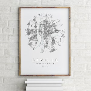 Carte de Séville, carte minimaliste, impression de Séville, affiche de Séville, art de Séville, impression de carte moderne, carte de Séville, Séville, Espagne, carte de la ville de Séville