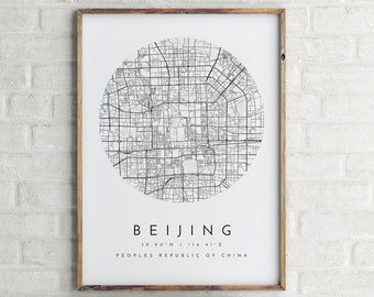 Beijing Map, Minimalist Map, Beijing Print, Beijing Poster, Beijing Art, Map of Beijing, Beijing China, Beijing City Map, map poster Beijing