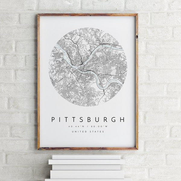 Map of Pittsburgh, Pittsburgh Map, Minimalist Map,  Pittsburgh Print, Pittsburgh Poster, Pittsburgh Art, Modern Map Print,Pittsburgh Map