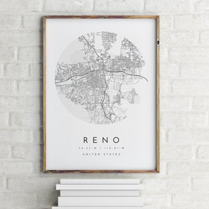 Reno Karte, Minimalistische Karte, Reno Print, Reno Poster, Reno Art, Modern Map Print, Karte von Reno, Map Poster Reno, Reno Nevada, City Map, Map print