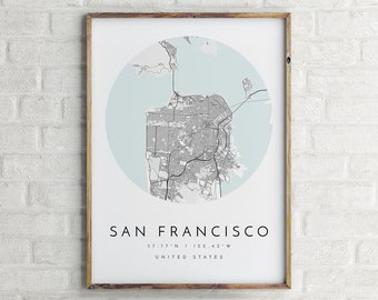 Carte de San Francisco, carte minimaliste, impression de San Francisco, affiche de carte de San Francisco, art de San Francisco, impression de carte moderne, carte de San Francisco