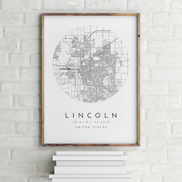 Lincoln Stadt Karte, Lincoln Karte, Lincoln Karte, Lincoln Karte, Lincoln Karte, Lincoln, Nebraska, Karte Poster, minimalistische Karte, Map Art