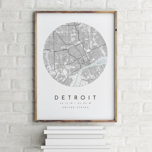 Carte de Detroit, carte de Detroit, carte minimaliste, impression de Detroit, affiche de Detroit, Art de Detroit, ville de Detroit, carte de la ville de Detroit, carte de la ville moderne
