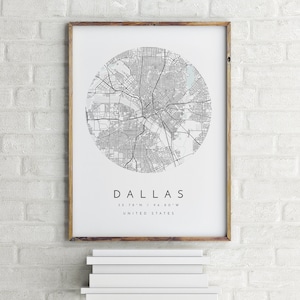 Carte de Dallas, carte de Dallas au Texas, carte minimaliste, impression de Dallas, affiche de Dallas, art de Dallas, affiche de carte de Dallas, art de la carte de Dallas, carte de la ville de Dallas
