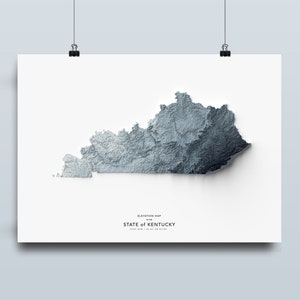 Mapa de Kentucky, impressão de mapa do estado de Kentucky, arte do mapa, paisagem de Kentucky, paisagem, arte geológica, arte topográfica, mapa de terreno, arte de Kentucky