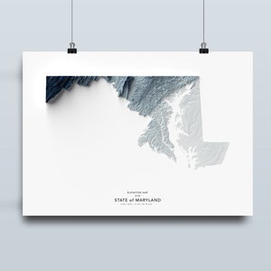 Mapa de Maryland, impressão de mapa do estado de Maryland, arte do mapa, paisagem de Maryland, paisagem, arte geológica, arte topográfica, mapa de terreno, arte de Maryland