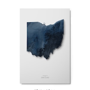 Mapa de Ohio, impressão de mapa do estado de Ohio, arte do mapa, paisagem de Ohio, arte geológica, arte topográfica, mapa de terreno, arte de Ohio, impressão de Ohio, arte de mapa moderna
