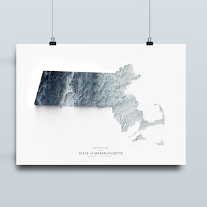 Mapa de Massachusetts, impressão de mapa do estado de Massachusetts, arte do mapa, paisagem de Massachusetts, paisagem, arte geológica, arte topográfica, mapa de terreno
