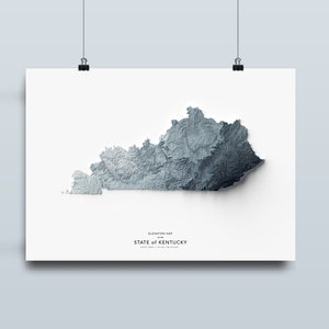 Mapa de Kentucky, impressão de mapa do estado de Kentucky, arte do mapa, paisagem de Kentucky, paisagem, arte geológica, arte topográfica, mapa de terreno. Arte de Kentucky