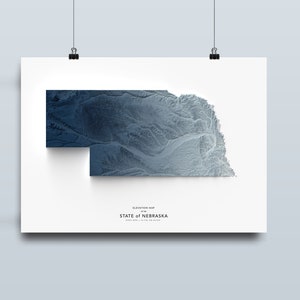 Mapa de Nebraska, impressão de mapa do estado de Nebraska, arte do mapa, paisagem de Nebraska, paisagem, arte geológica, arte topográfica, mapa de terreno, arte de Nebraska