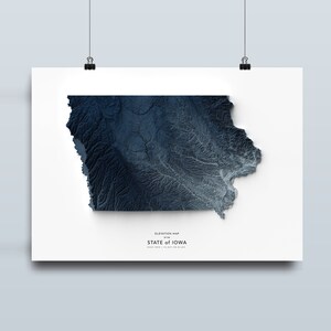 Mapa de Iowa, impressão de mapa do estado de Iowa, arte do mapa, paisagem de Iowa, paisagem, arte geológica, arte topográfica, mapa de terreno, arte de mapa de Iowa, estado natal