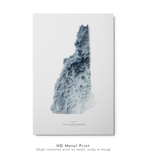 Mapa de New Hampshire, mapa do estado de New Hampshire, arte do mapa, paisagem de New Hampshire, arte geológica, mapa de terreno, arte de New Hampshire, New Hampshire