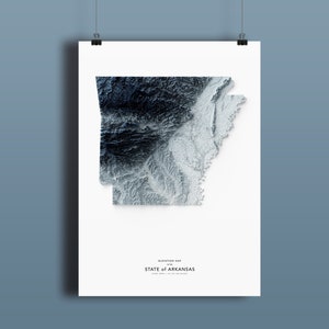 Mapa de Arkansas, impressão de mapa de elevação, arte de mapa, paisagem de Arkansas, arte geológica, arte topográfica, mapa de terreno, mapa geológico, design de mapa
