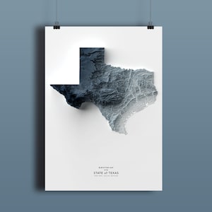 Mapa do Texas, impressão de arte do mapa de elevação, arte do mapa, paisagem do Texas, arte geológica, arte topográfica, mapa de terreno, mapa geológico, design de mapa