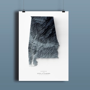 Kaart van Alabama, hoogtekaart art Print, kaartillustraties, landschap van Alabama, geologiekunst, topografische kunst, terreinkaart, geologische kaart, kaartontwerp