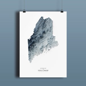 Mapa do Maine, impressão de mapa de elevação, arte do mapa, paisagem do Maine, arte geológica, arte topográfica, mapa de terreno, mapa geológico, arte do mapa, impressão do Maine