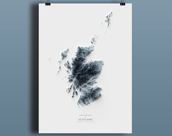Scotland Map, Elevation Map Print, map artwork, Scotland landscape, geology art, topographic art, terrain map, geological map, map art