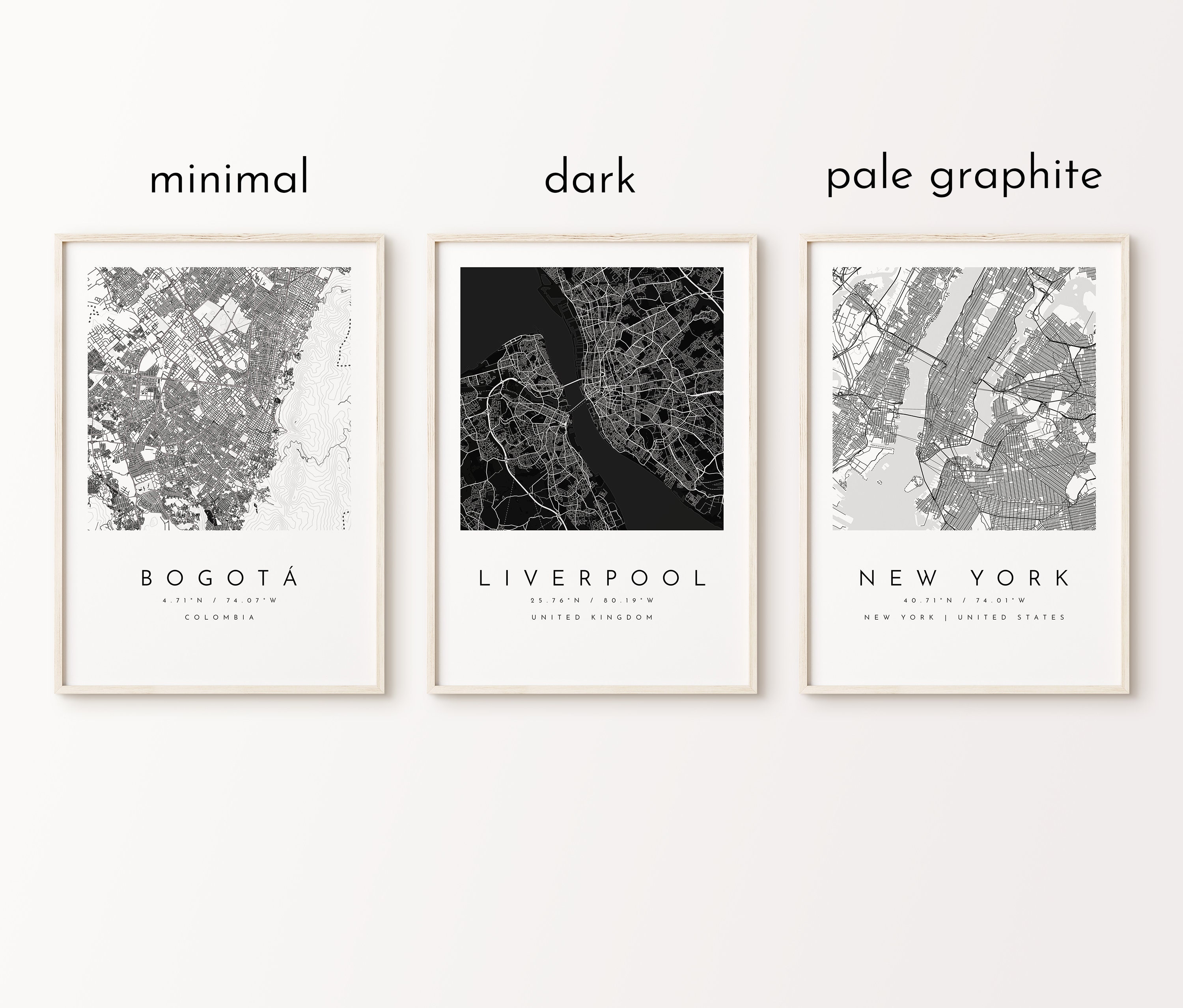 Three Map Printable Personalized Map Print, Set of Three, Map Prints, Custom Locations ...