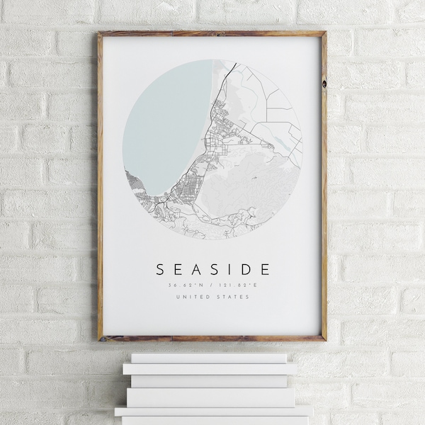 Seaside Map, Seaside, California, City Map, Home Town Map, Seaside Print, wall art, Map Poster, Minimalist Map Art, mapologist, gift