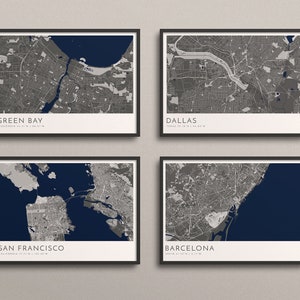 Impression de carte personnalisée, ensemble de quatre, impressions de carte, emplacements personnalisés, carte de la ville, carte personnalisée, carte de la ville natale, carte de la ville, carte personnalisée, art de la carte