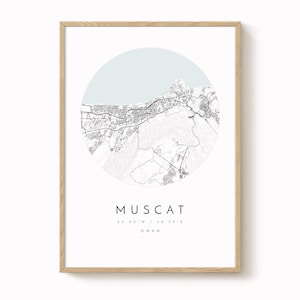 Muscat, Oman Map Print, Modern Minimalist Wall Art, Muscat Poster, Urban Map print