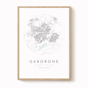 Gaborone, Botswana Map Print, Modern Minimalist Wall Art, Gaborone Poster, Urban Map print