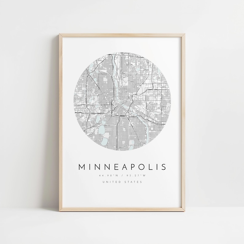 Minneapolis City Map Print: Modern Blue Grey Wall Art image 10
